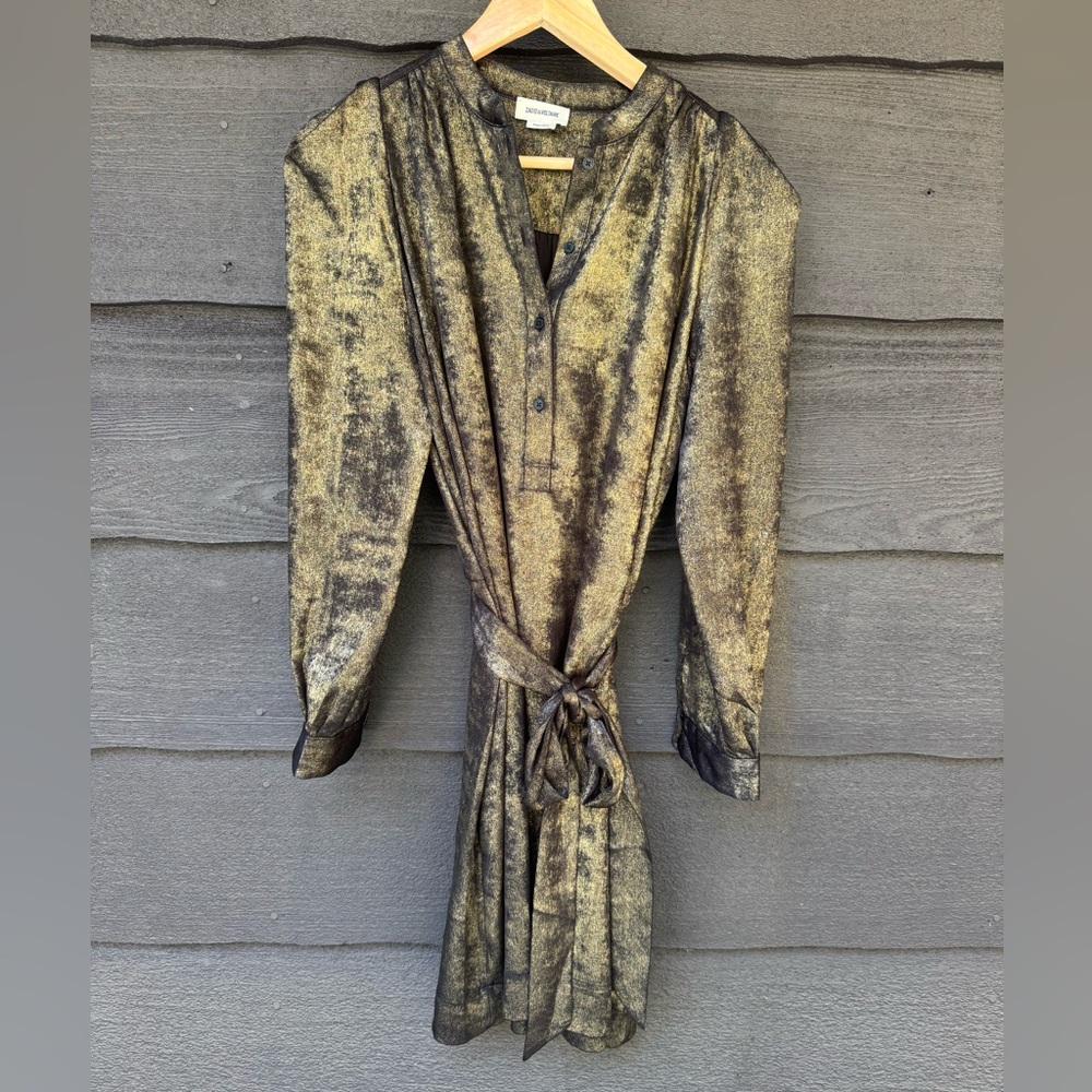 Zadig and Voltaire Metallic Gold Long-Sleeve Mini Dress